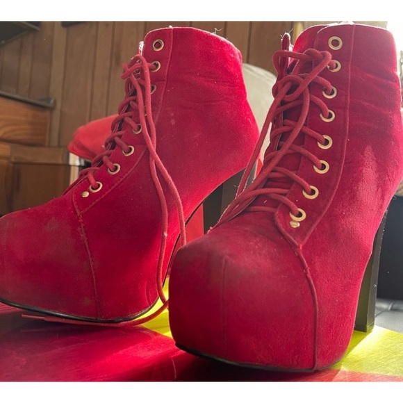 Cardi B Style Red Suede Stilleto Platform Heels Size 7 - Picture 10 of 16